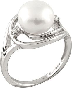 Splendid Pearls Rhodium Plated Silver 9-9.5mm Pearl Ring
