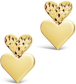 Sterling Forever 14K Plated Hammered Double Heart Studs