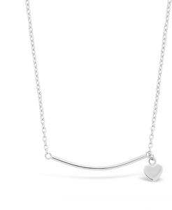 Sterling Forever Silver Polished Bar & Heart Necklace