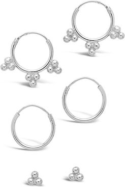Sterling Forever Silver Beaded Micro Set of 3 Hoops & Studs