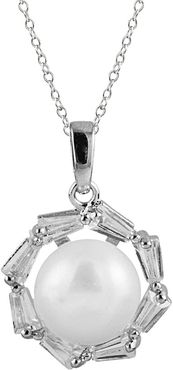 Splendid Pearls Rhodium Plated 9.5-10mm Pearl & CZ Necklace