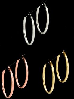Set of 3 Italian Silver Tri-Color Hoops