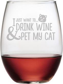 Susquehanna Glass Set of 4 Pet My Cat Stemless Wine Tumblers