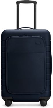 The Bigger Carry-On with Pocket in Navy leather