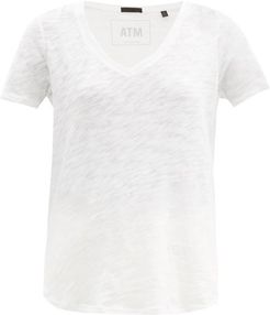 V-neck Slub Cotton-jersey T-shirt - Womens - White