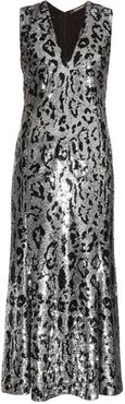 Leopard-print Sequin-embellished Midi Gown - Womens - Silver