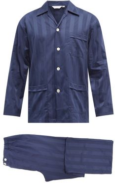 Lingfield Jacquard-stripe Cotton Pyjamas - Mens - Navy
