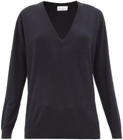 V-neck Fine-knit Cashmere Sweater - Womens - Navy