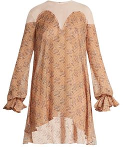 Snake-print Silk-chiffon Dress - Womens - Beige Multi