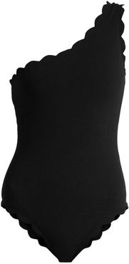 Santa Barbara Scallop-edge One-shoulder Swimsuit - Womens - Black
