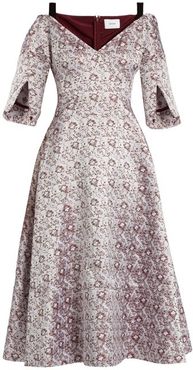 Karol V-neck Satin-jacquard Dress - Womens - Burgundy Multi