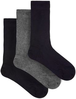 Set Of Three Silk Socks - Mens - Grey Multi