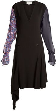 Contrast-sleeve V-neck Stretch-crepe Dress - Womens - Black