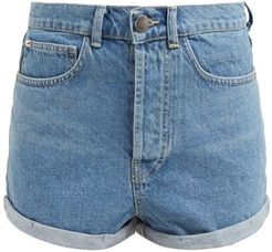 Low Cut-off Denim Shorts - Womens - Light Blue