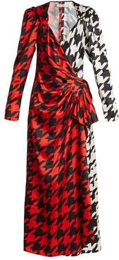 Pat Hound's-tooth Checked Satin Wrap Dress - Womens - Black Red Print