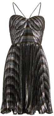 Gaia Striped Pleated Lamé Mini Dress - Womens - Silver Multi
