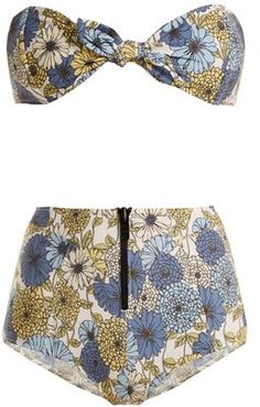 Poppy Floral-print Tie Bikini - Womens - Cream Multi
