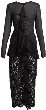 Ruffle Front Lace Dress - Womens - Black