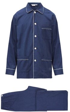 Balmoral Brushed-cotton Pyjama Set - Mens - Navy