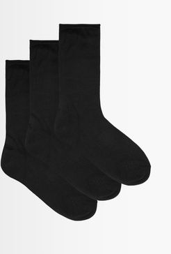 Pack Of Three Roll-top Silk Socks - Womens - Black