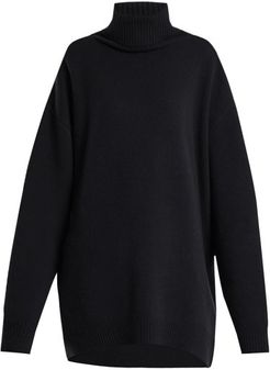 Displaced-sleeve Roll-neck Wool Sweater - Womens - Navy