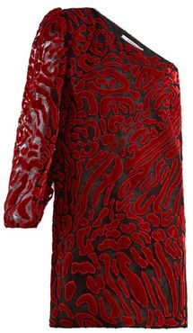 Asymmetric Velvet Devoré Mini Dress - Womens - Red
