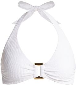 Core Buckle-front Halterneck Bikini Top - Womens - White