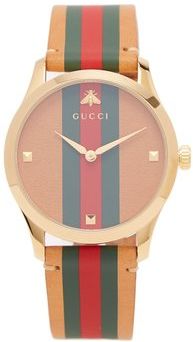 G-timeless Web-striped Leather Watch - Womens - Light Brown