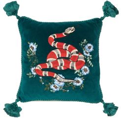 Kingsnake-embroidered Velvet Cushion - Green Multi