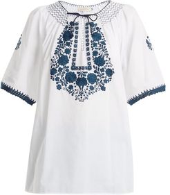 Eva Embroidered Cotton Top - Womens - White Navy