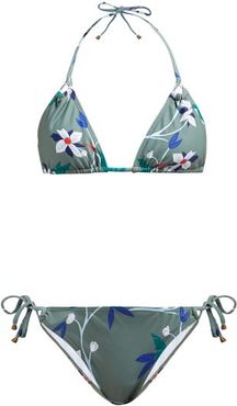 Alex Floral-print Triangle Bikini - Womens - Khaki Multi
