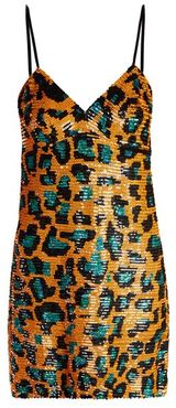 Leopard Sequin-embellished Georgette Mini Dress - Womens - Orange Multi