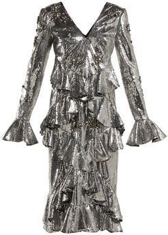 Desiree Ruffled Sequin Dress - Womens - Silver