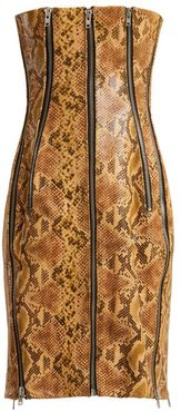 Python-effect Leather Dress - Womens - Brown Print