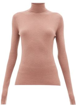 Roll-neck Fine-rib Cashmere Sweater - Womens - Pink