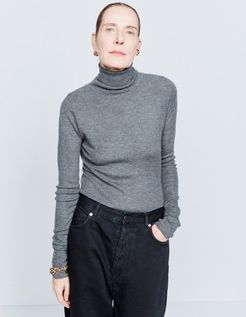 Roll-neck Fine-rib Cashmere Sweater - Womens - Charcoal