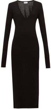 Deep-v Fine-rib Cashmere Dress - Womens - Black