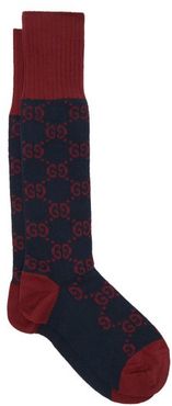 GG-intarsia Cotton-blend Socks - Mens - Navy