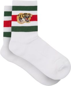 Stretch Cotton-blend Socks With Tiger - Mens - White