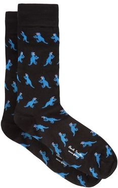 Dinosaur Intarsia-knit Socks - Mens - Black