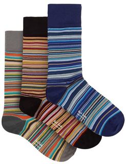 Pack Of Three Signature Stripe Cotton-blend Socks - Mens - Multi