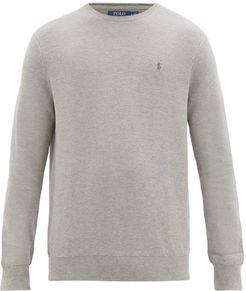 Logo-embroidered Knitted-cotton Sweater - Mens - Grey