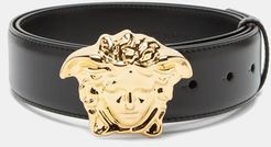 Medusa-buckle Leather Belt - Mens - Black Gold
