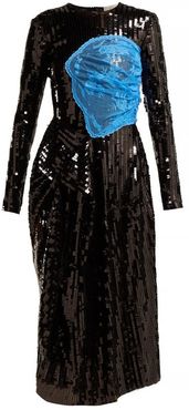 Stephanie Sequinned Panelled Midi Dress - Womens - Black Blue