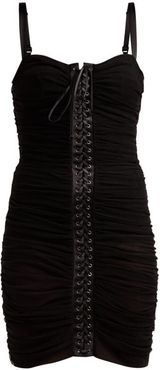 Ruched Tulle Lace-up Corset Dress - Womens - Black