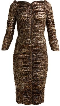 Leopard-print Lamé Ruched Midi Dress - Womens - Leopard