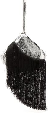Lantern Fringed Leather Clutch - Womens - Black Silver