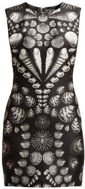 Shell-print Wool-blend Mini Dress - Womens - Black White