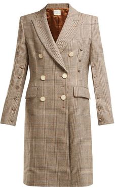 Double-breasted Checked Wool Coat - Womens - Brown Multi
