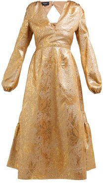 Metallic Tulip-brocade Midi Dress - Womens - Gold